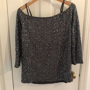 Gray sequined off the shoulder top